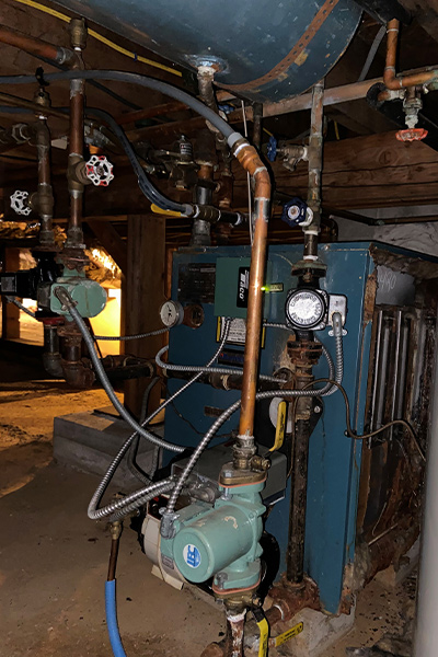 image of an old oil-fired Burnham boiler Madison CT