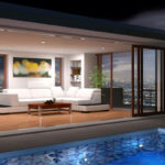 swimming pool at night in the fall depicting propane pool heater