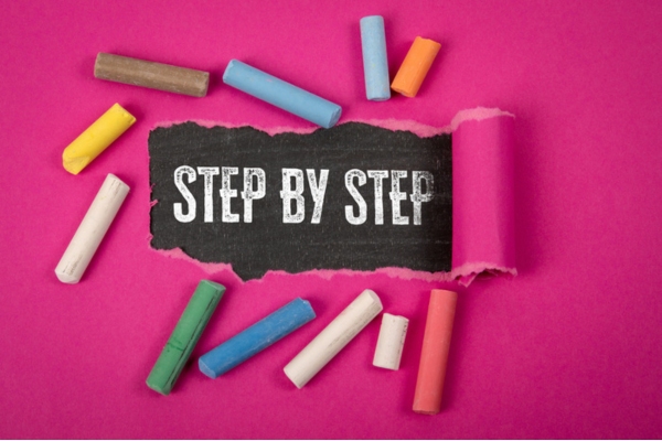 step by step phrase revealed from a torn colored paper depicting Air Conditioning Installation