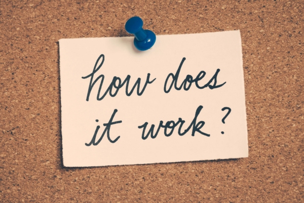 how does it work written in cursive on a notepad pinned on a board
