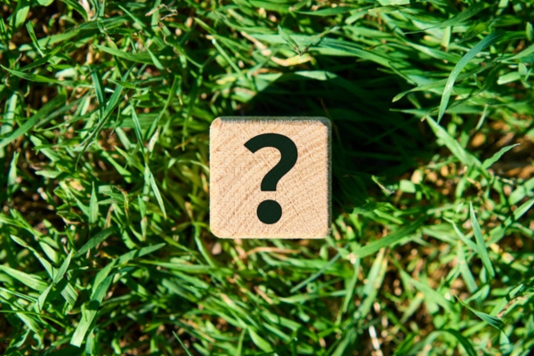 question mark on wooden cube on grass depicting Heating Oil Tank Corrosion FAQs